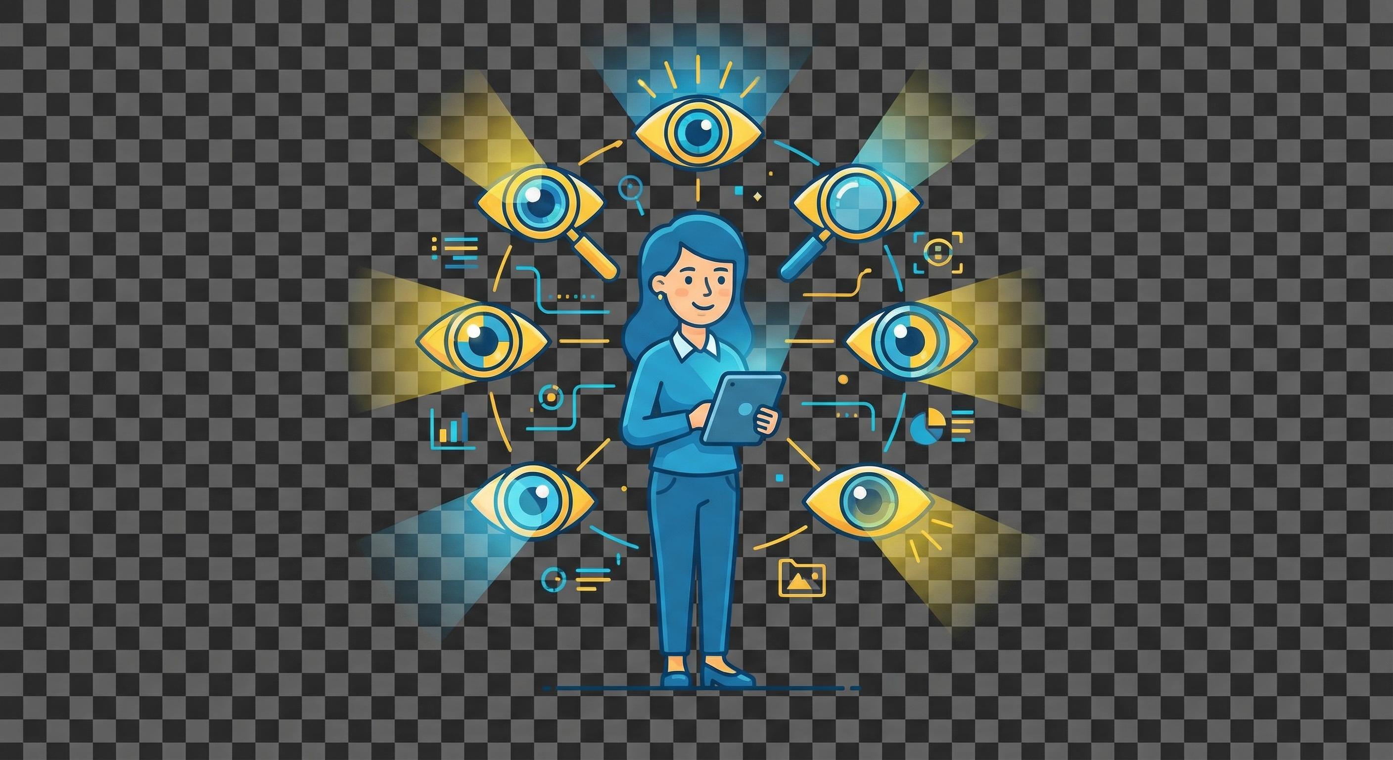 教師をサポートするAIの目を表すイラスト